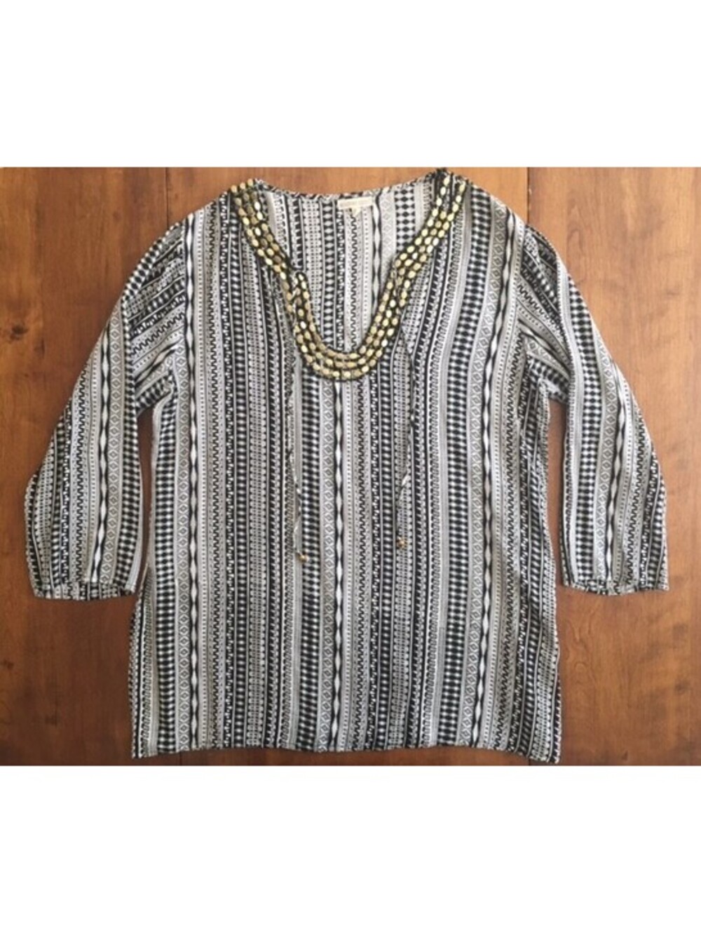 Womens BEACH BY EXIST CAFTAN TUNIC COVER UP Embellished AZTEC PRINT Size Large
